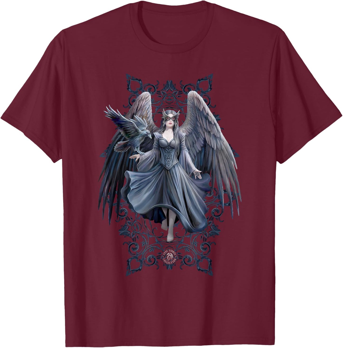 Gothic Raven Winged Woman Anne Stokes Collection T-Shirt - T-Shirt | Maroon