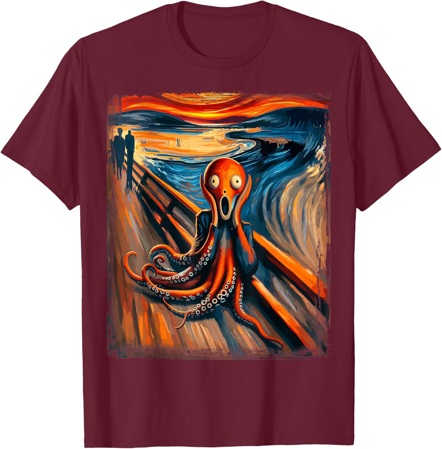 Scream Funny Ocean Surreal Artwork Humor Art Artsty Octopus T-Shirt - T-Shirt | Maroon