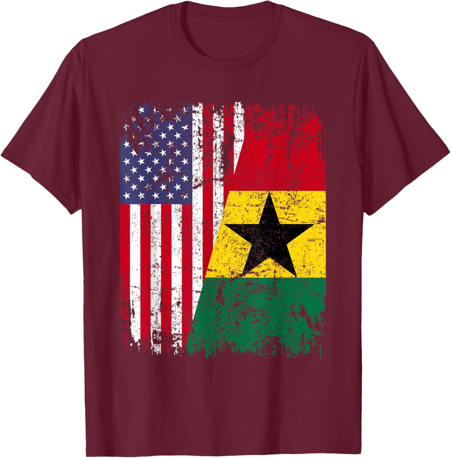 GHANAIAN ROOTS | Half American Flag | GHANA T-Shirt - T-Shirt | Maroon