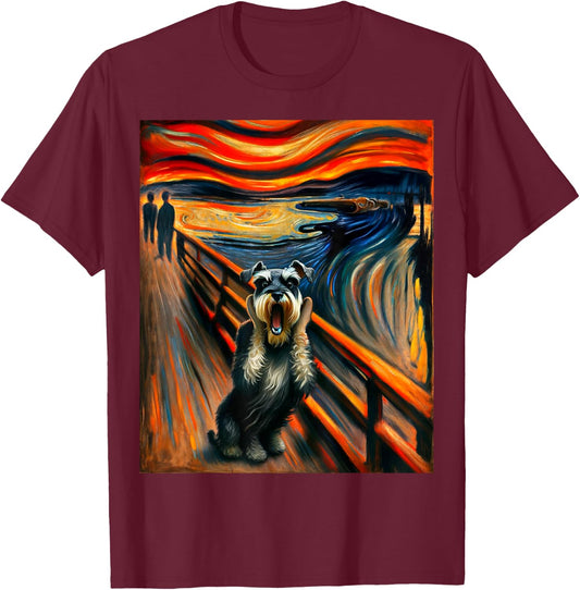 Expressionist Artsy Schnauzer Mini Dog | Artistic Schnauzer T-Shirt - T-Shirt | Maroon