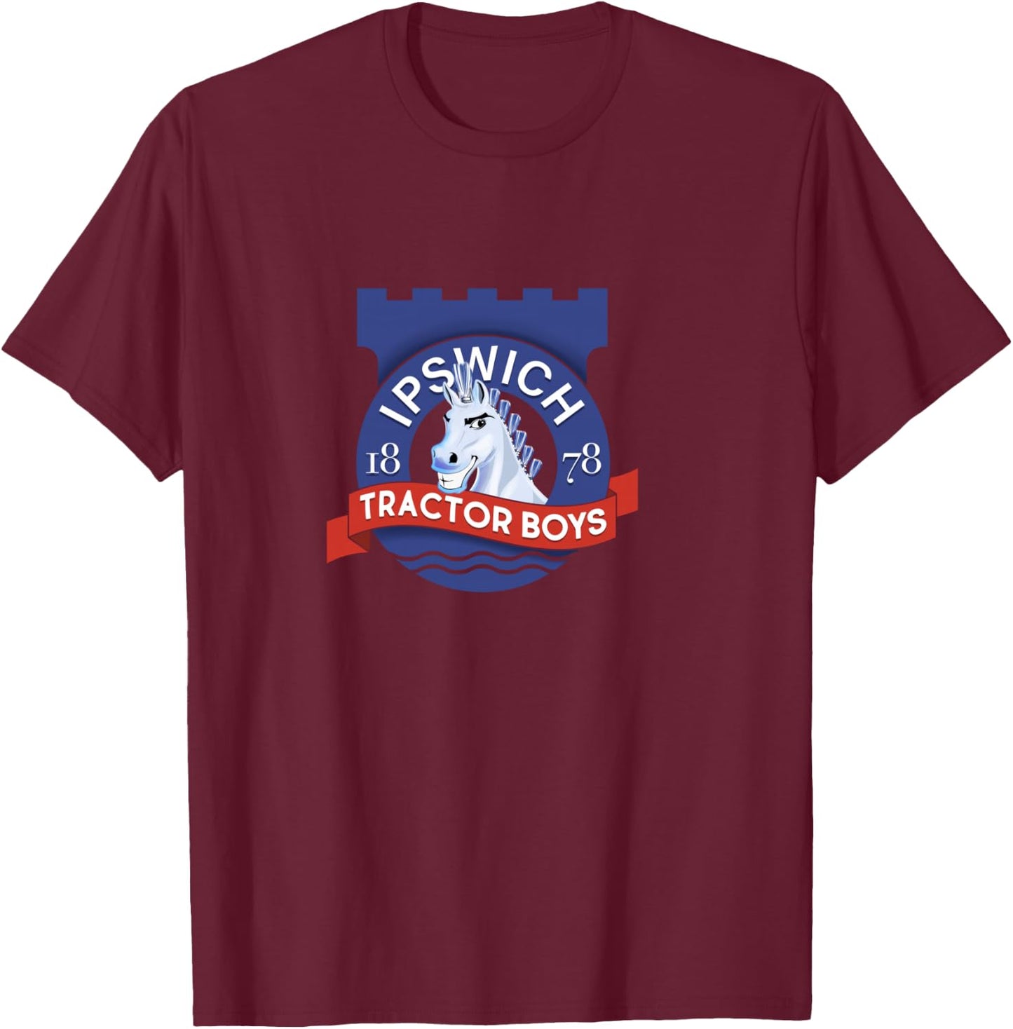 Ipswich Town Fan Tractor Boys - Suffolk Punch Badge T-Shirt - T-Shirt | Maroon