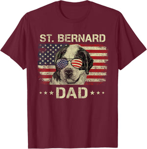 St Bernard Dad Dog Lovers American Flag 4th Of July T-Shirt - T-Shirt | Maroon