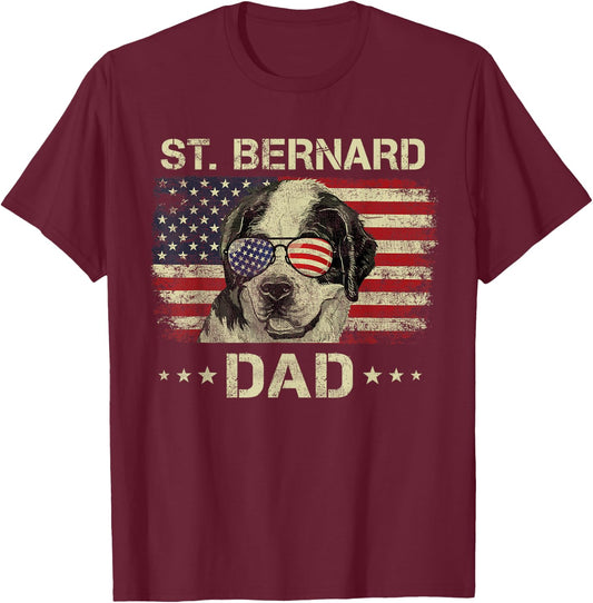 St Bernard Dad Dog Lovers American Flag 4th Of July T-Shirt - T-Shirt | Maroon