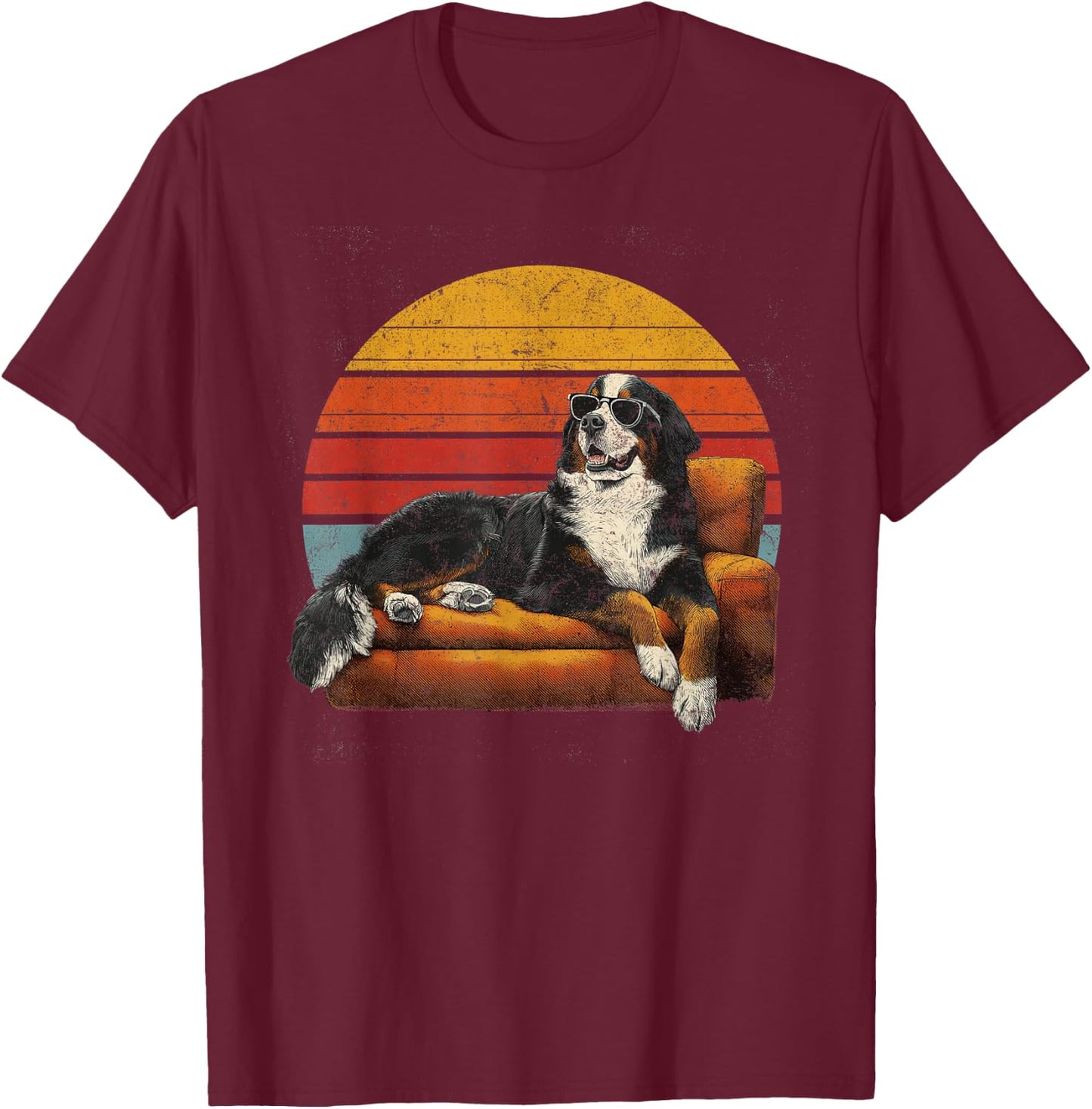 Bernese Mountain Dad Dog Sunglasses Vintage Fathers Day T-Shirt - T-Shirt | Maroon