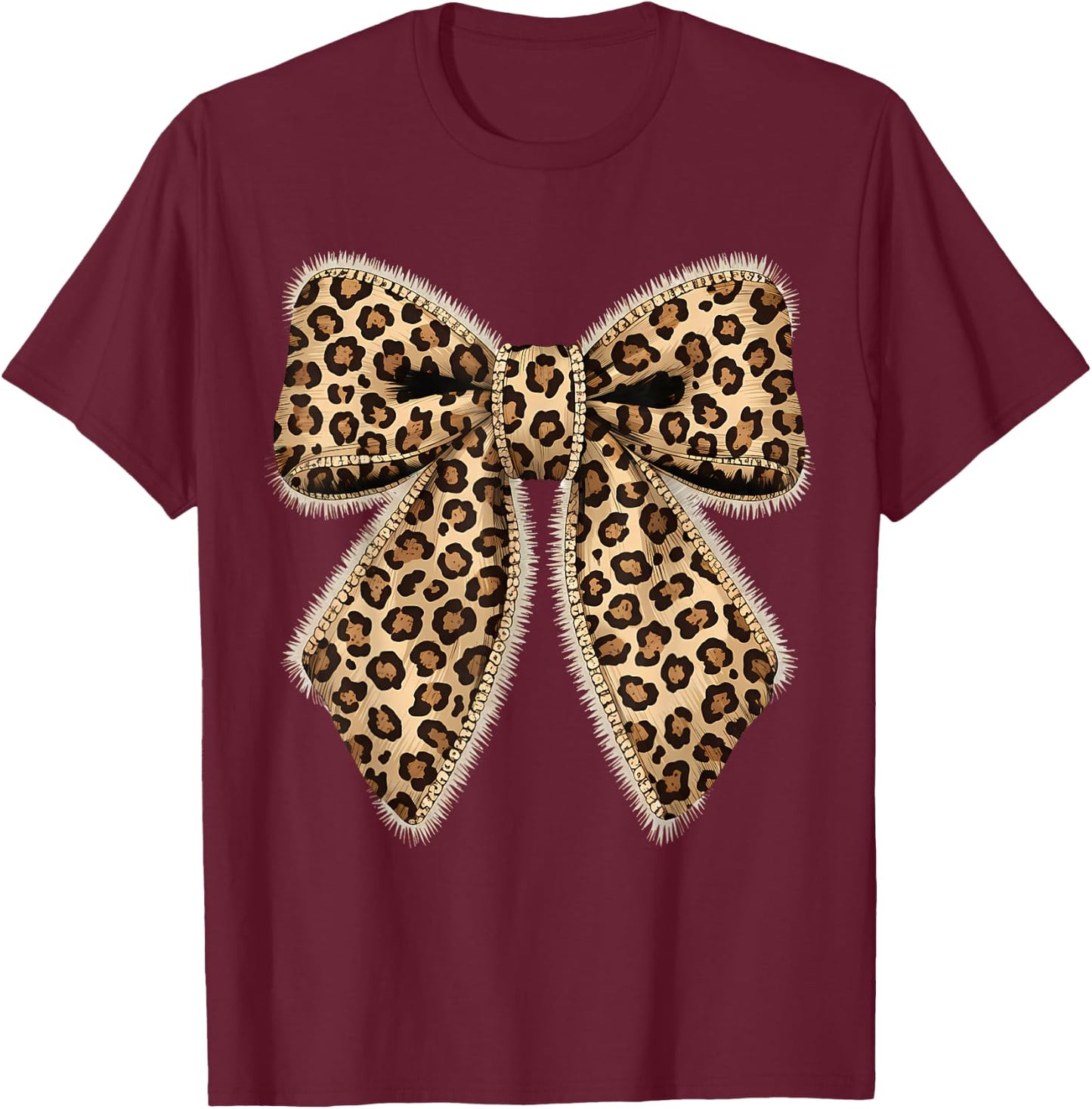 Leopard Bow Coquette Cheetah Pattern T-Shirt - T-Shirt | Maroon