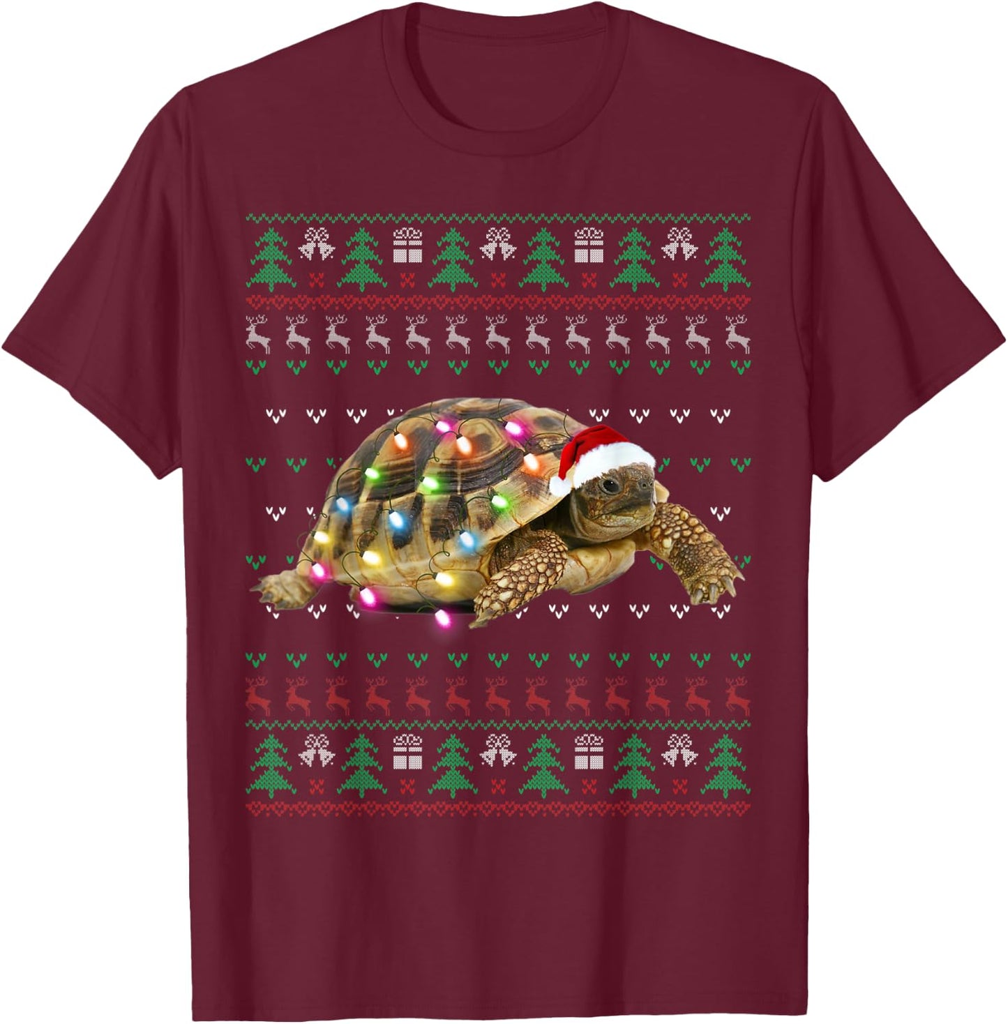 African Sulcata Tortoise Ugly Christmas Sweater T-Shirt - T-Shirt | Maroon