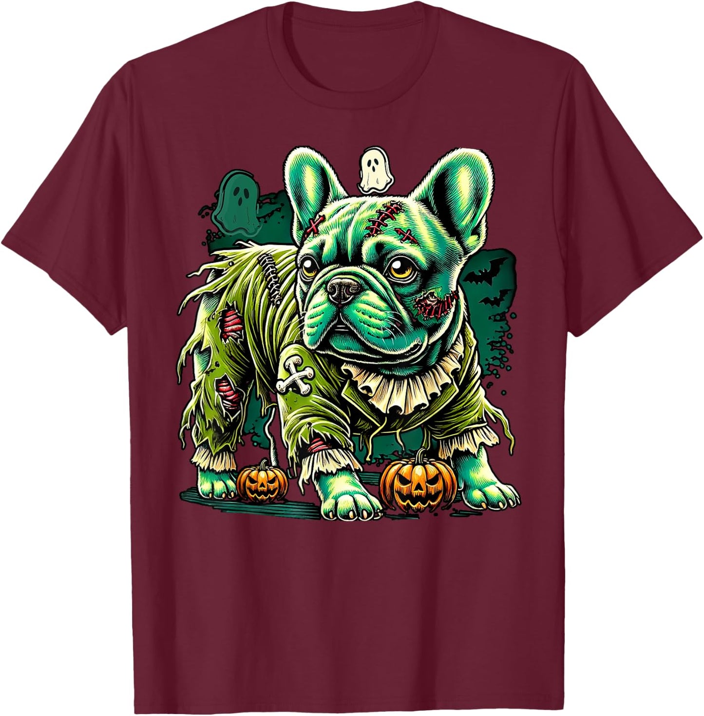 Zombie French Bulldog Halloween Dog Undead Puppy Costume Women T-Shirt - T-Shirt | Maroon