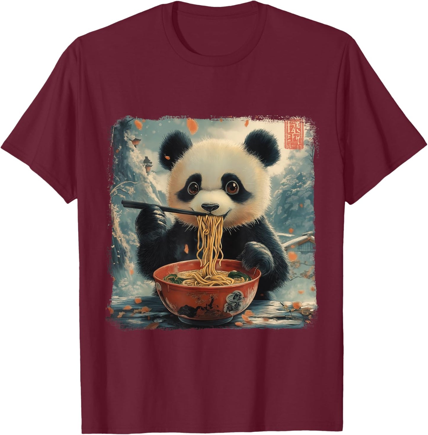 Panda Ramen Japanese Noodle Anime Manga Kawaii Sweet Otter , Black, S T-Shirt - T-Shirt | Maroon