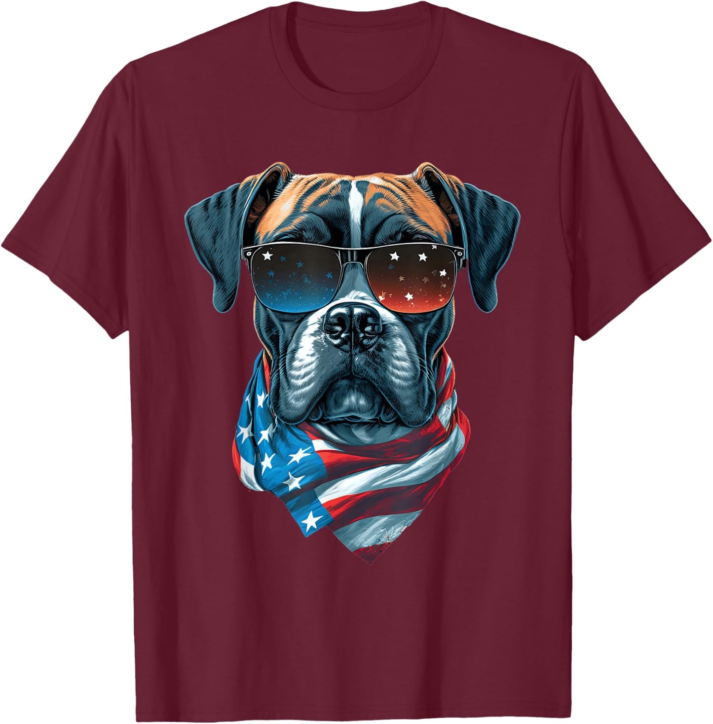 Boxer Dog With USA Sunglasses Patriotic For 4th Of July T-Shirt - T-Shirt | Maroon