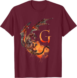 Letter G dragon monogram T-Shirt - T-Shirt | Maroon