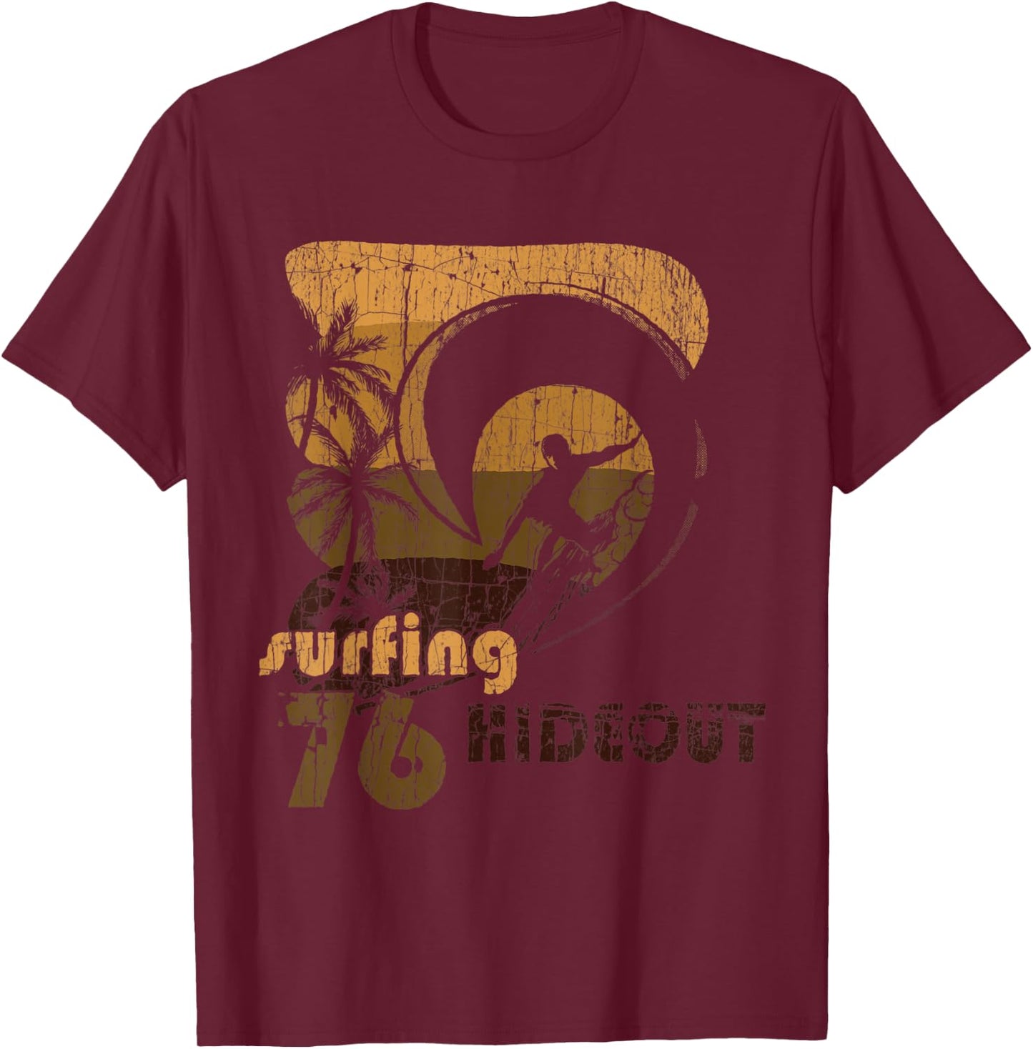 Retro Vintage Look Surfing Hideout 76 Surfer T-Shirt - T-Shirt | Maroon