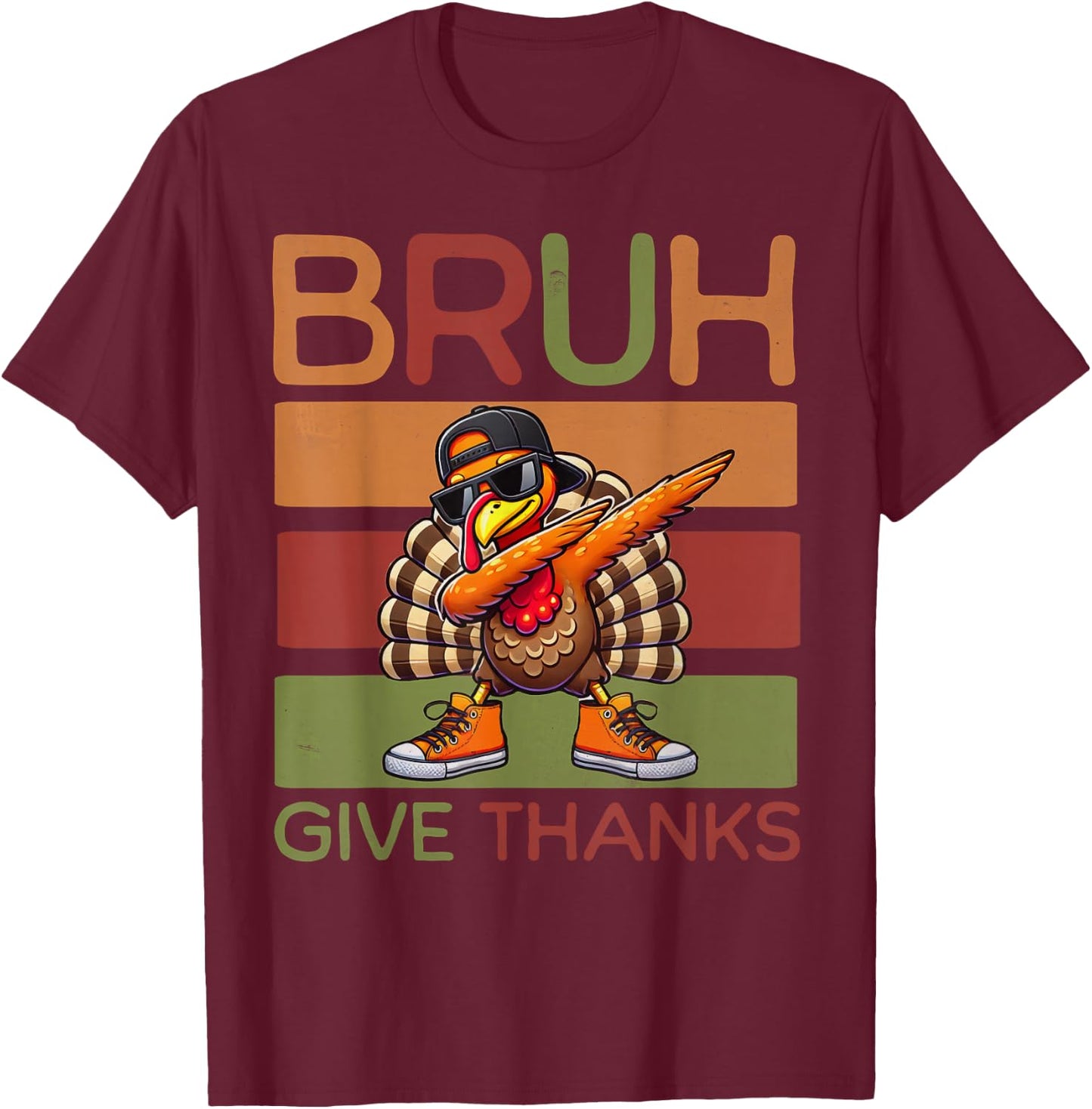 Bruh Give Thanks Retro Dabbing Turkey Thanksgiving Boys Kids T-Shirt - T-Shirt | Maroon