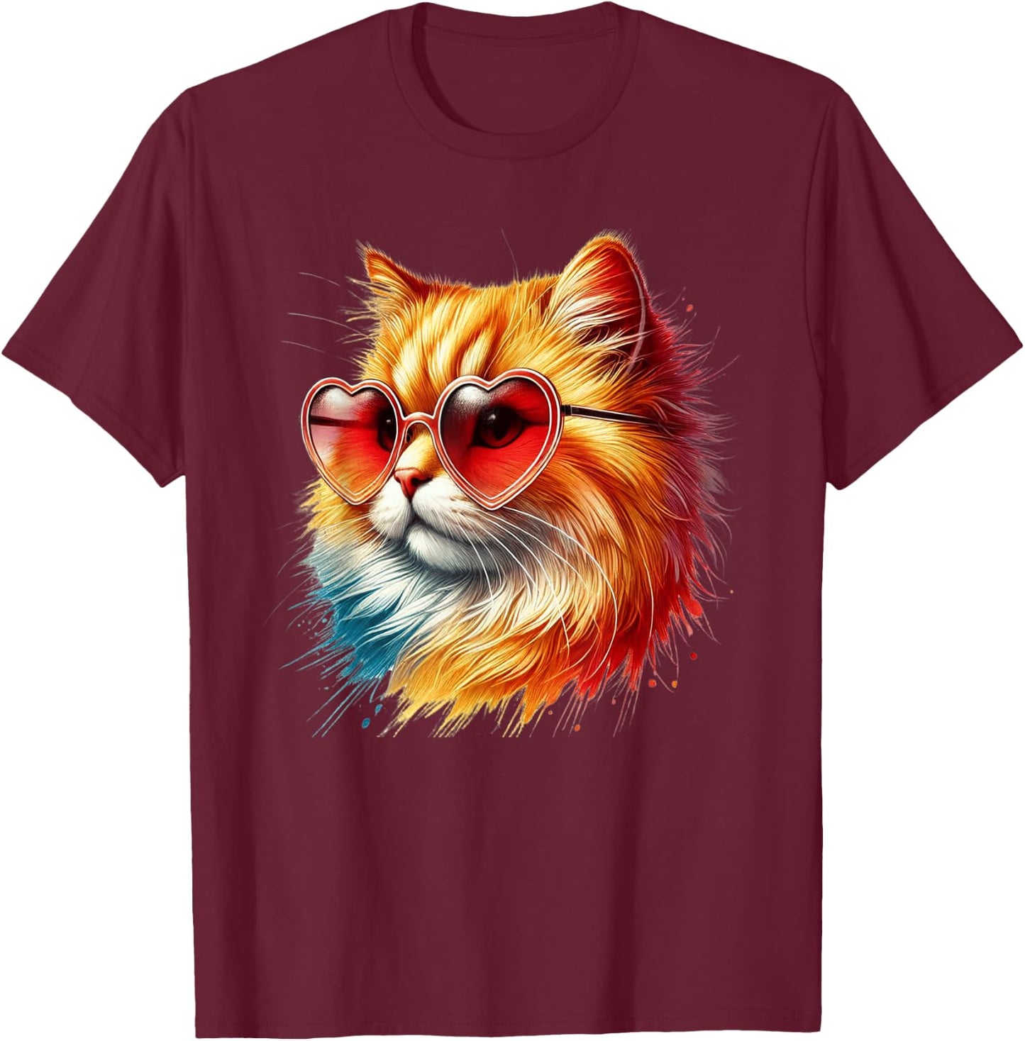 Cute Valentines Day Orange Cat Heart Sunglasses Women Men T-Shirt - T-Shirt | Maroon
