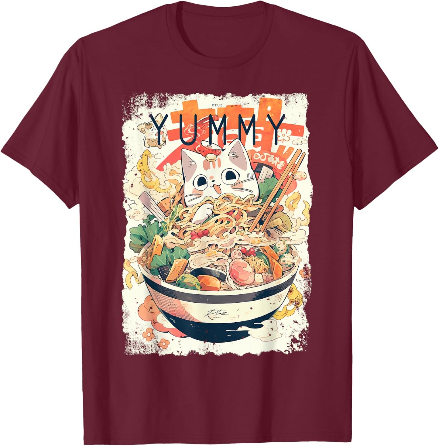 Ramen Nudeln Katze Japan Y2K Kawaii Retro Katzen Manga Anime T-Shirt - T-Shirt | Maroon