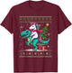 Christmas Unicorn Riding a Dinosaur Ugly Christmas Sweater T-Shirt - T-Shirt | Maroon
