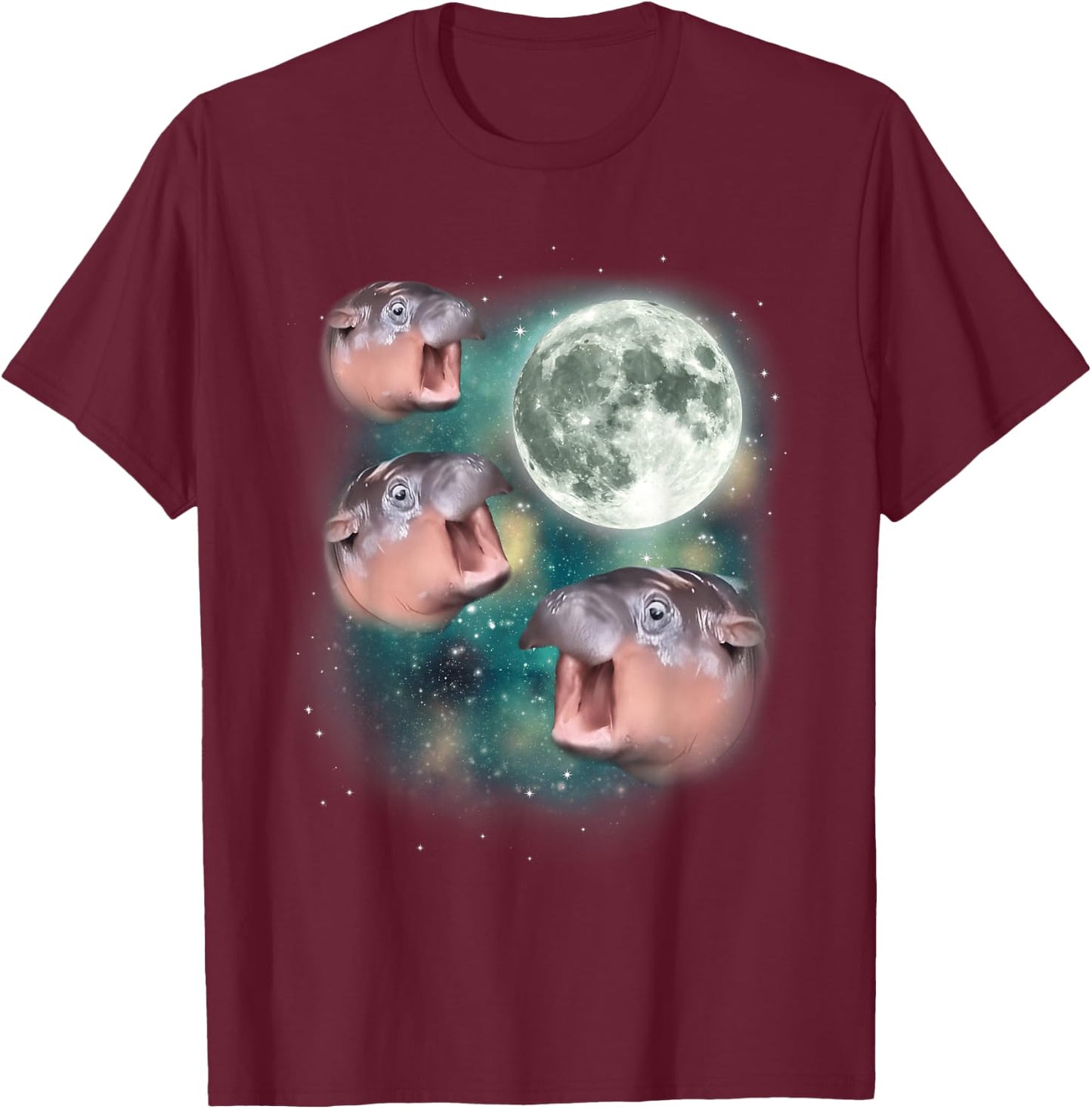 3 Moon-Deng | Baby Hippo Meme Funny Hippo Animal , black T-Shirt - T-Shirt | Maroon