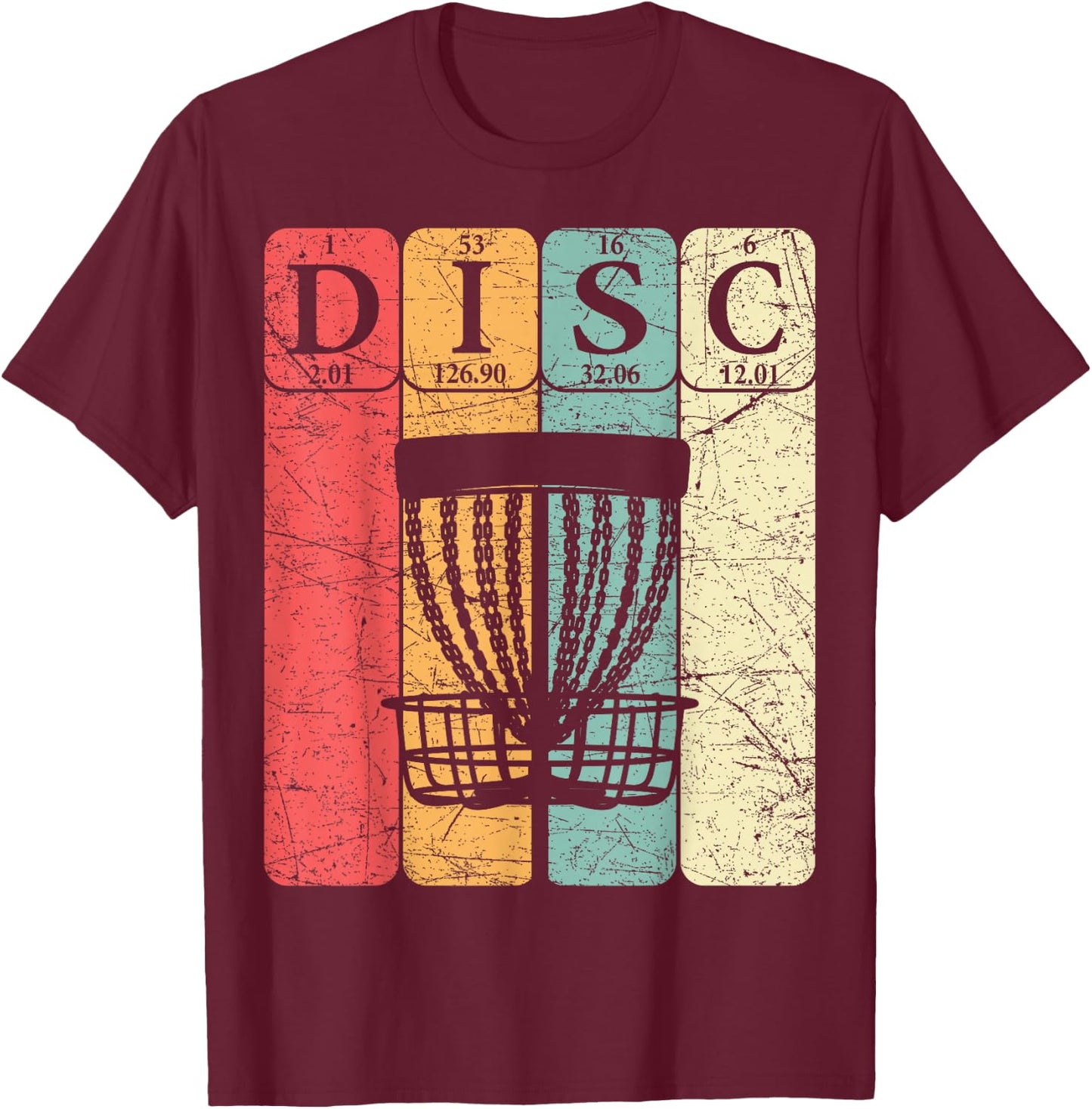 Disc Golf Periodic Table Elements Frolf Player Vintage T-Shirt - T-Shirt | Maroon