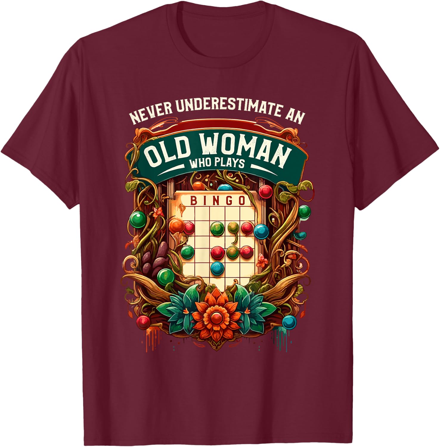 Woman Bingo Player Gambling Bingo Card Game T-Shirt - T-Shirt | Maroon