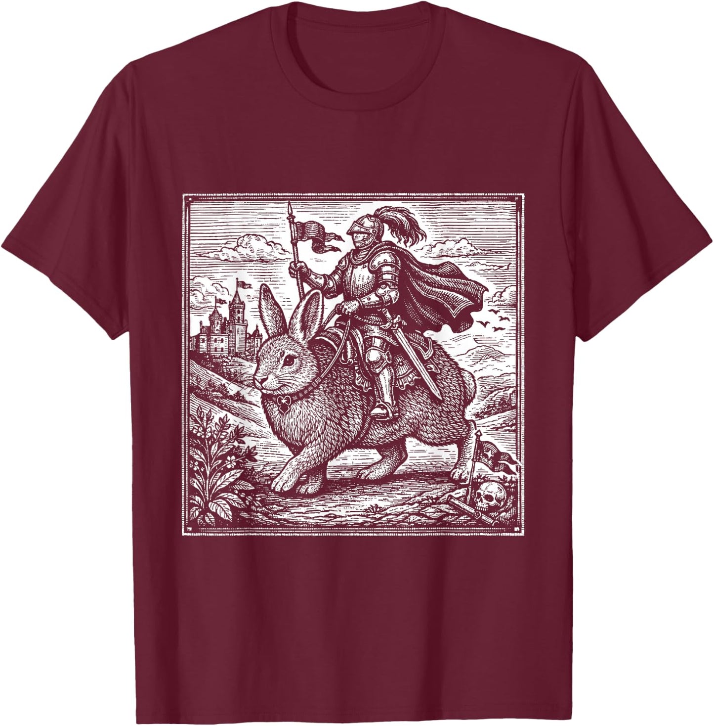 Funny Medieval Knight Rabbit Castle Fantasy Renaissance Fair T-Shirt - T-Shirt | Maroon