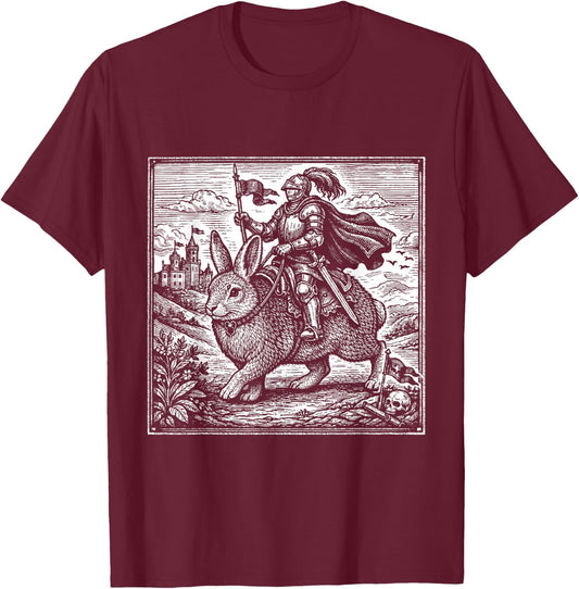 Funny Medieval Knight Rabbit Castle Fantasy Renaissance Fair T-Shirt - T-Shirt | Maroon