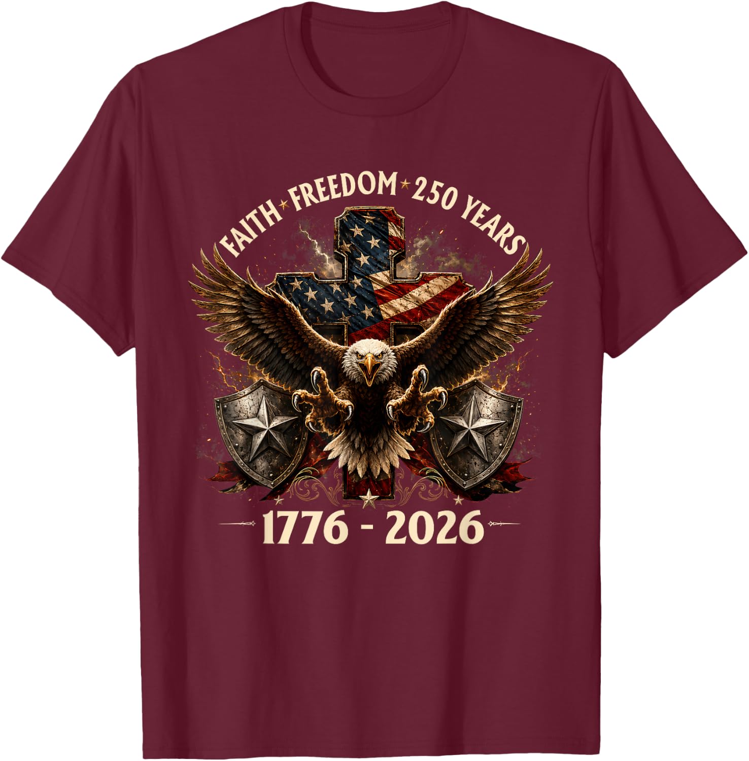 Faith Freedom America 250th Anniversary USA Christian Men T-Shirt - T-Shirt | Maroon
