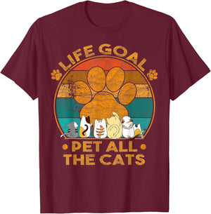 Life Goal Pet All The Cats Vintage Retro Lovers Cats T-Shirt - T-Shirt | Maroon