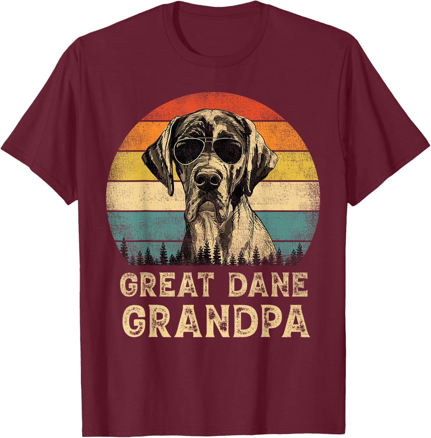 Vintage Great Dane Grandpa Dog Lovers Father's Day T-Shirt - T-Shirt | Maroon