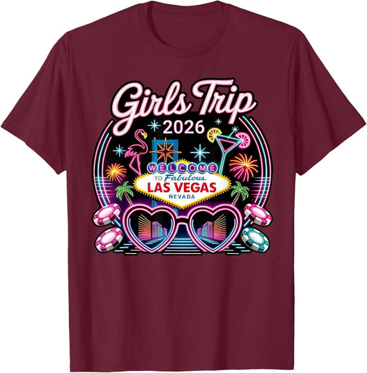 Girls Trip Las Vegas Vacation 2026 Friends Matching T-Shirt - T-Shirt | Maroon