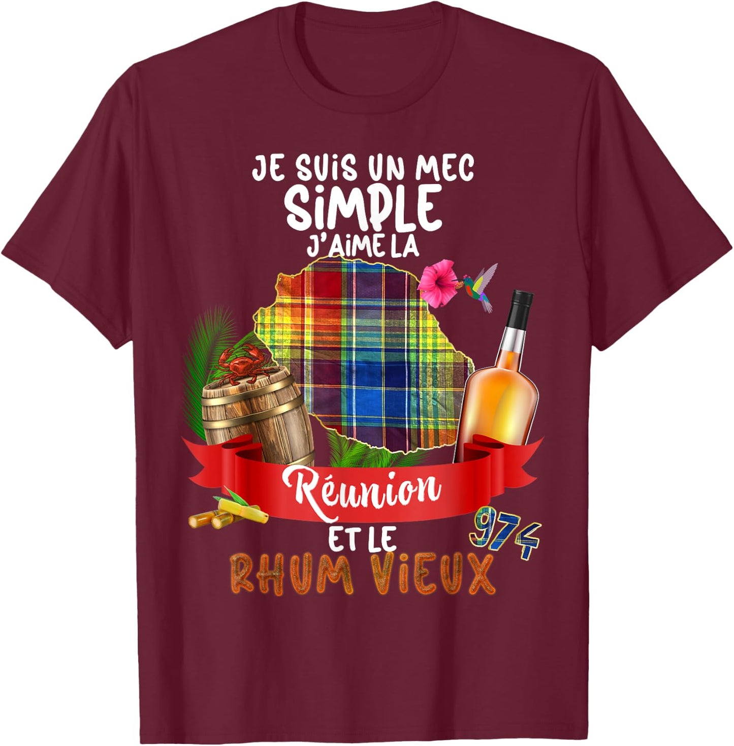 Man Reunion Island Aperitif Rum Old Ti Punch Papa Grandpa , Black, S T-Shirt - T-Shirt | Maroon
