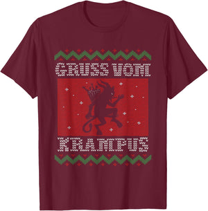 Retro Krampus Designs & Women Kramperl Christmas Demon Ugly Christmas Gruss Vom Krampus T-Shirt - T-Shirt | Maroon