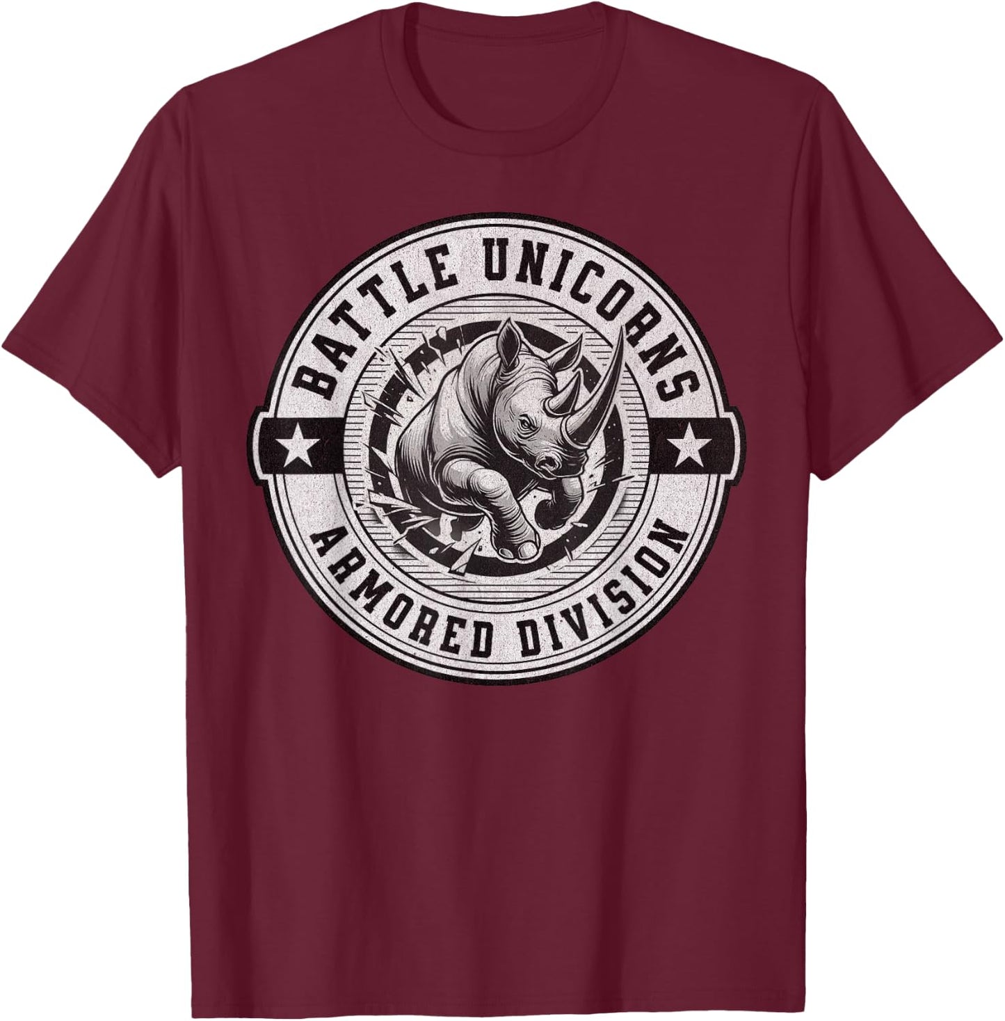 Unicorn Design- Adults or Kids- Battle Unicorns Rhino -Funny T-Shirt - T-Shirt | Maroon