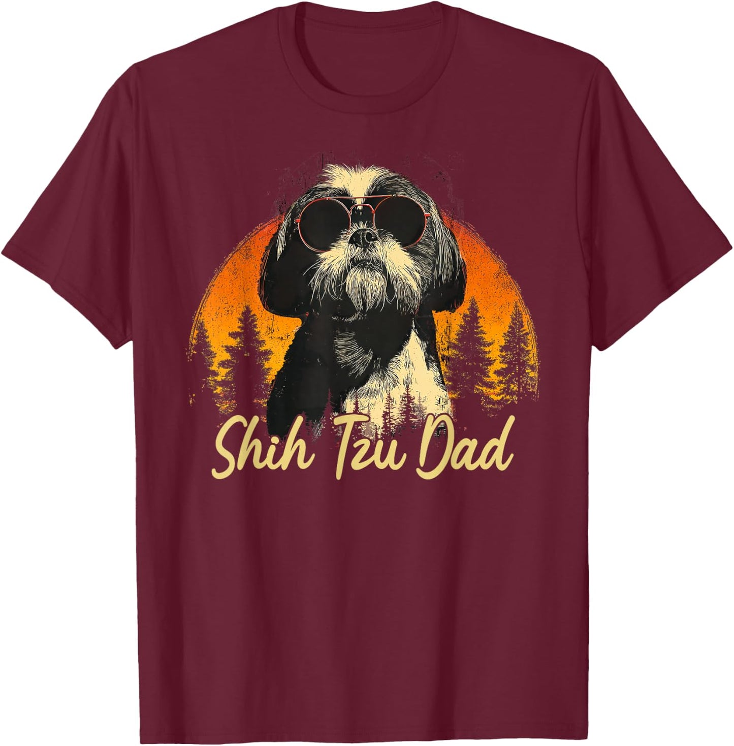 Best Shih Tzu Dad Vintage Fathers Day Dog Lover Men Women T-Shirt - T-Shirt | Maroon