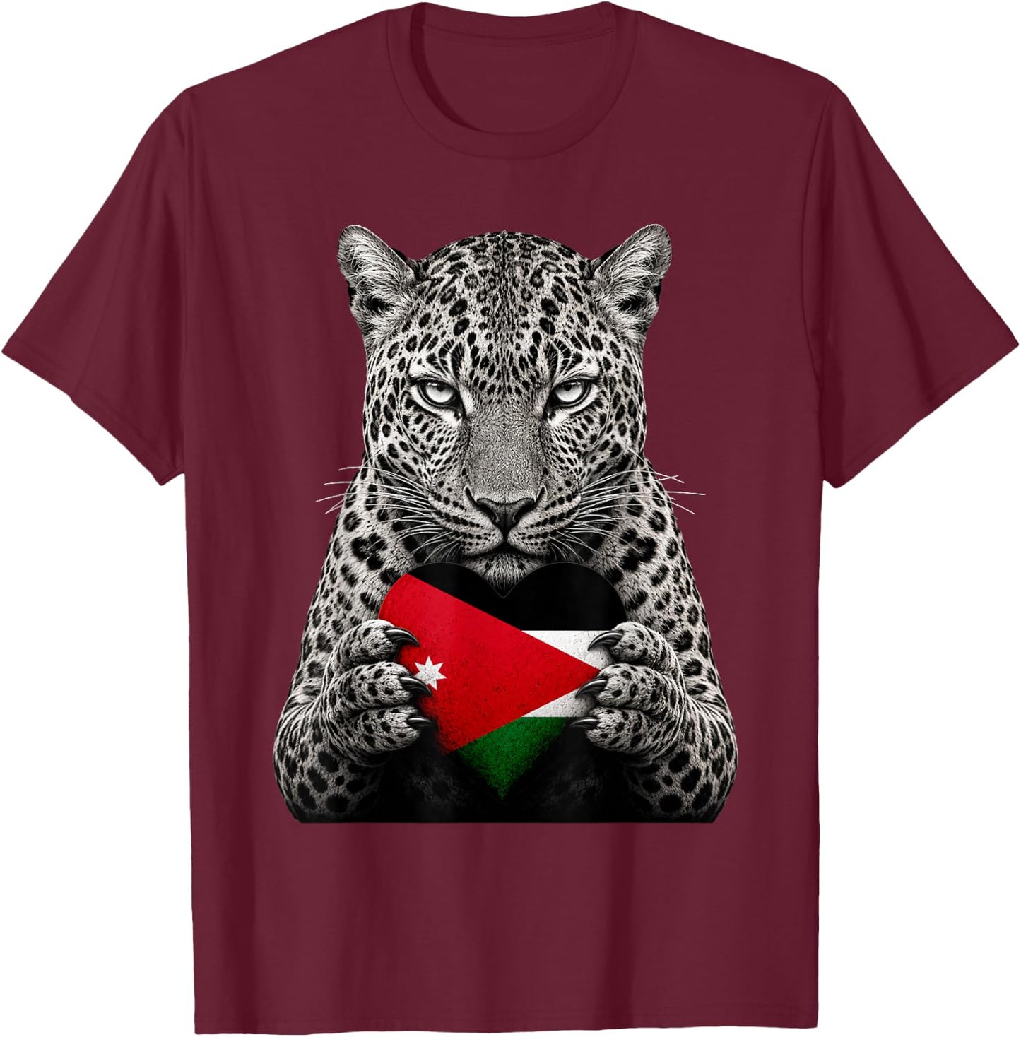 Jordan Flag Heart Pride Country Heritage Leopard Jordanian T-Shirt - T-Shirt | Maroon