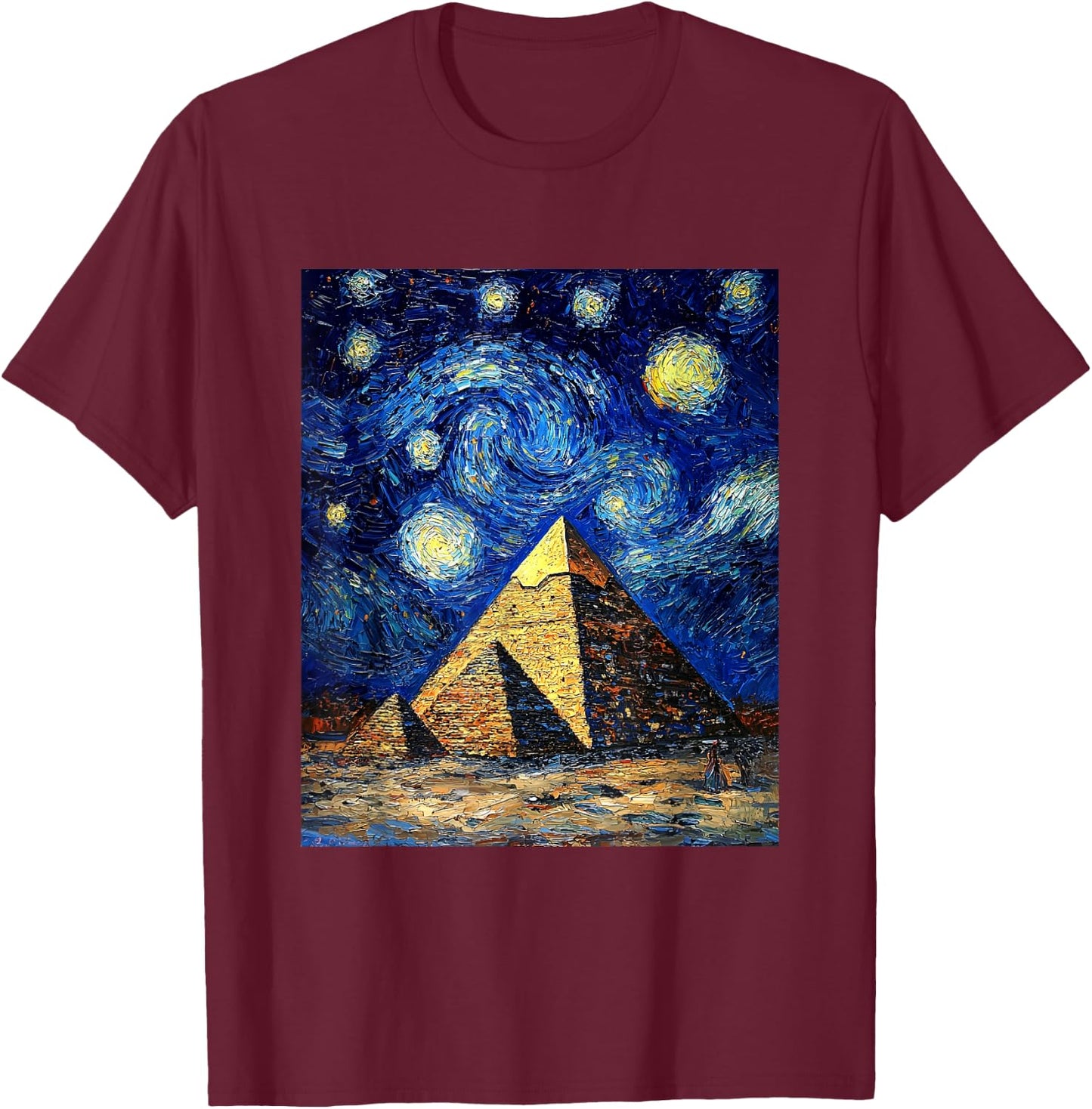 Pyramid Egyptian Egypt - Van Gogh Style - Starry Night T-Shirt - T-Shirt | Maroon
