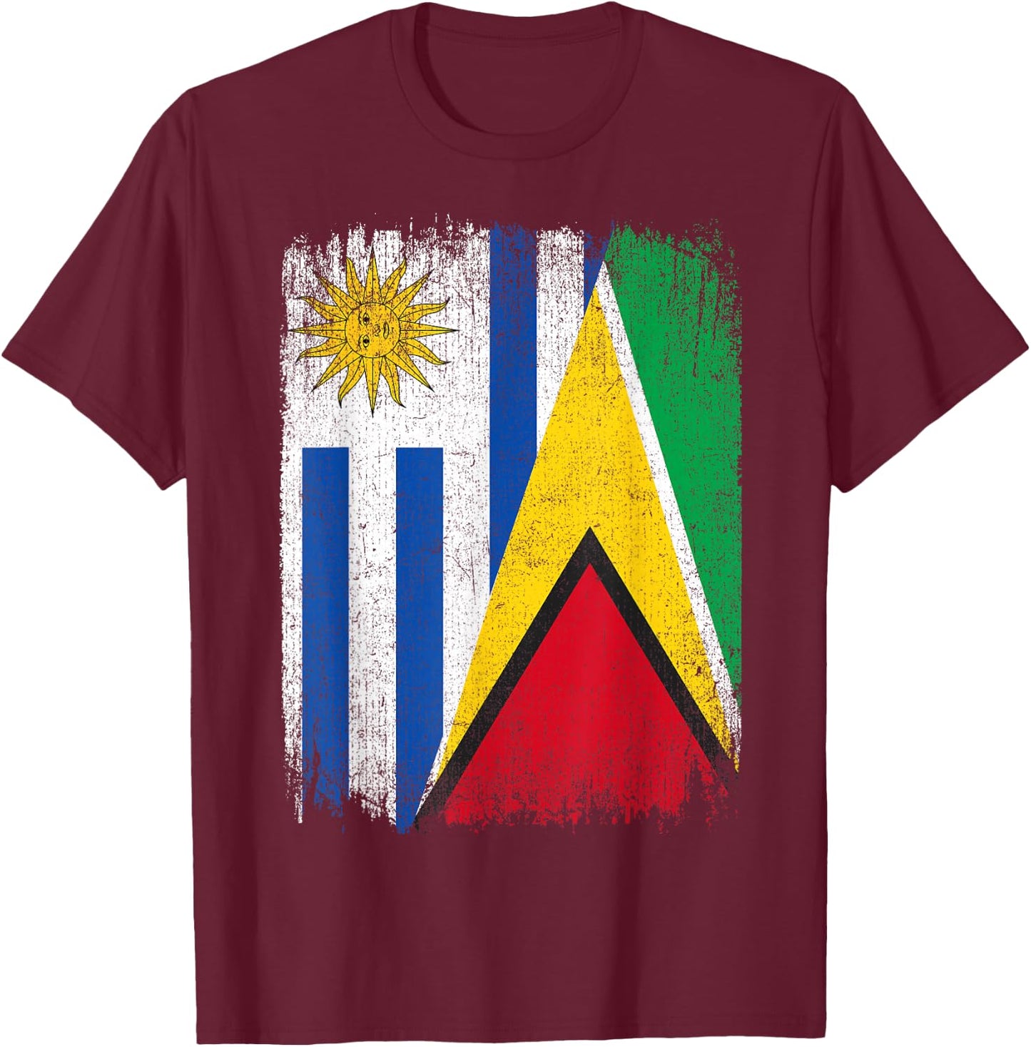 Half Uruguay Guyana Split Flag Uruguayan Pride Roots T-Shirt - T-Shirt | Maroon