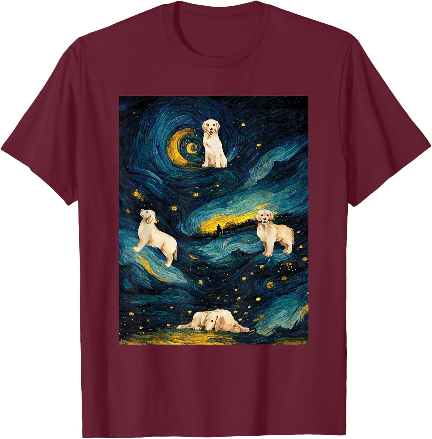 Starry Night Golden Retriever Dog - Canine Lover Pet Owner Men Women Girls Kids T-Shirt - T-Shirt | Maroon