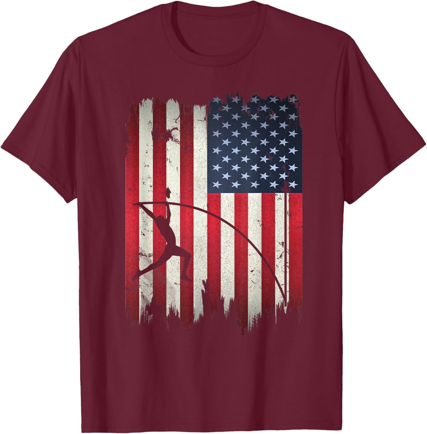 Pole Vault USA American Flag 4th of July Jump Sports Gift T-Shirt - T-Shirt | Maroon
