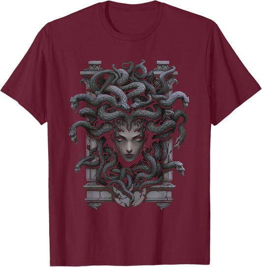 Medusa Head Greek Mythology Ancient Snake Hair T-Shirt - T-Shirt | Maroon