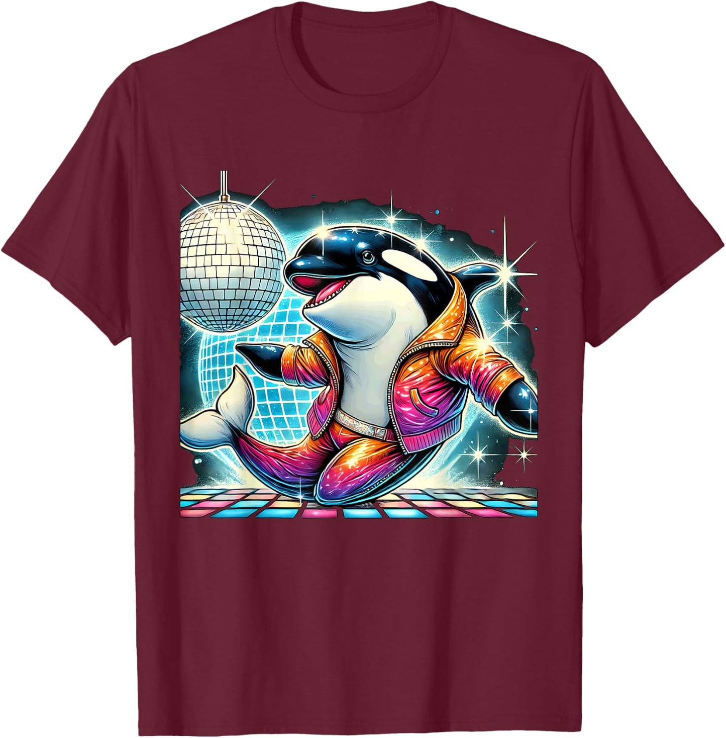 Aesthetic Orca Disco T-Shirt - T-Shirt | Maroon
