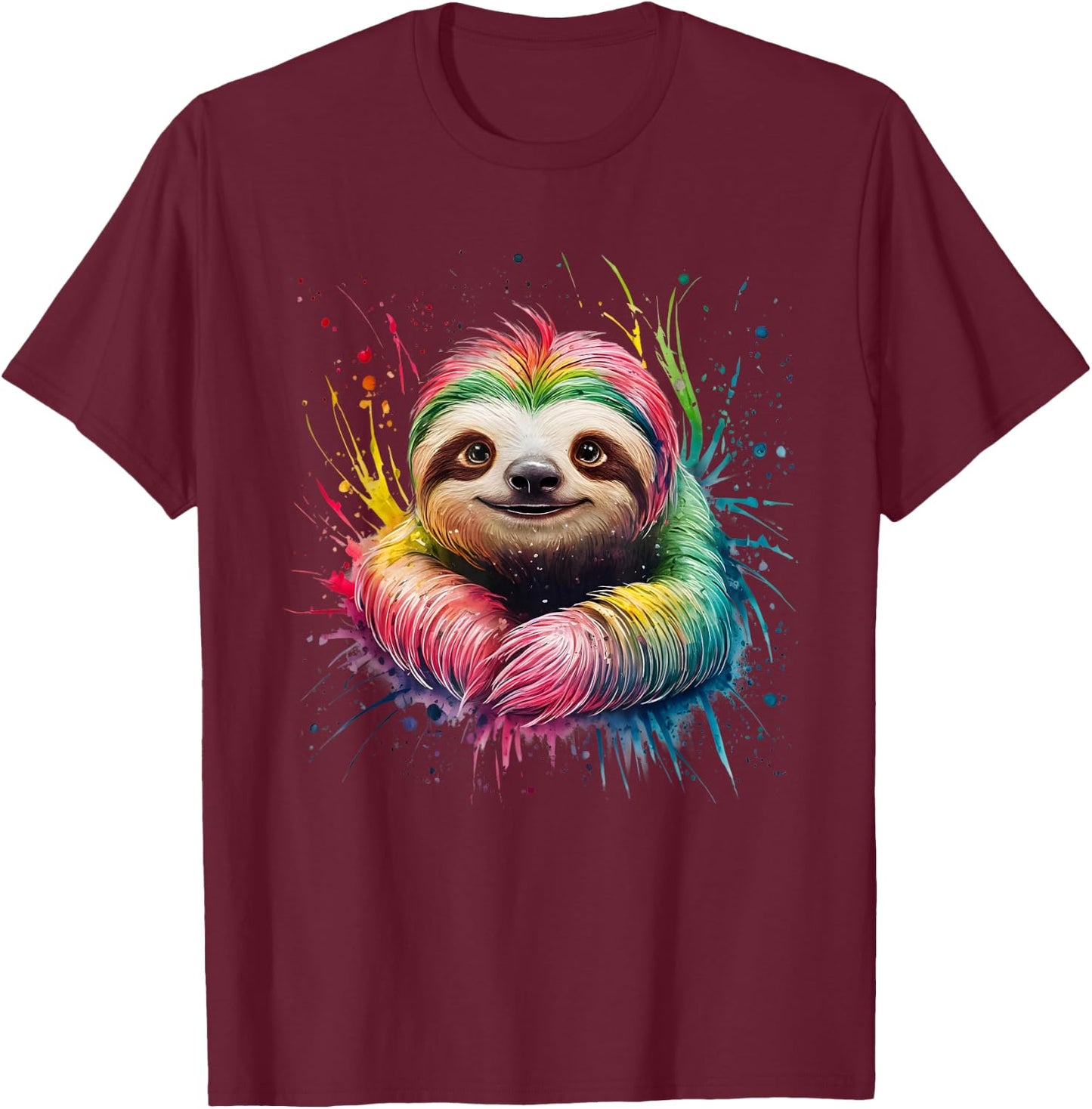 Sloth Men's Women's Colourful Watercolour Sloth T-Shirt - T-Shirt | Maroon