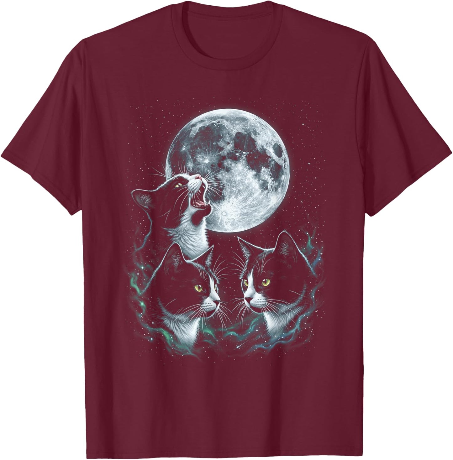 Howling At The Moon Tuxedo Cats T-Shirt - T-Shirt | Maroon