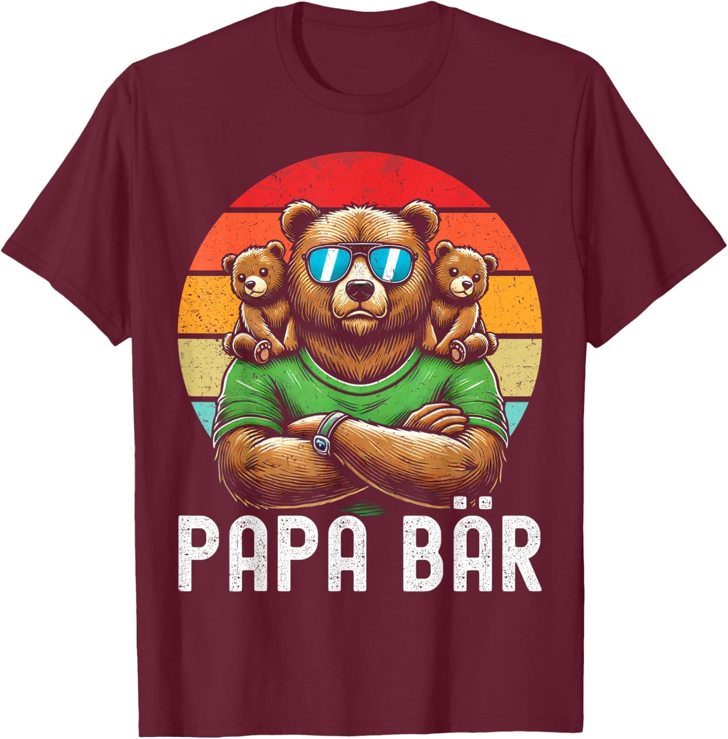 Papa Bär Papa Bear Vatertag Sohn Tochter Elternteil Retro T-Shirt - T-Shirt | Maroon