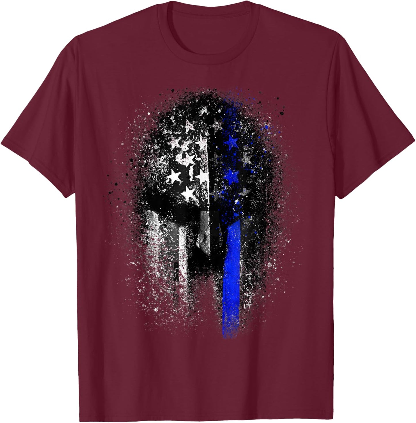 Epic Patriotic Spartan Flag Police Support Thin Blue Line T-Shirt - T-Shirt | Maroon