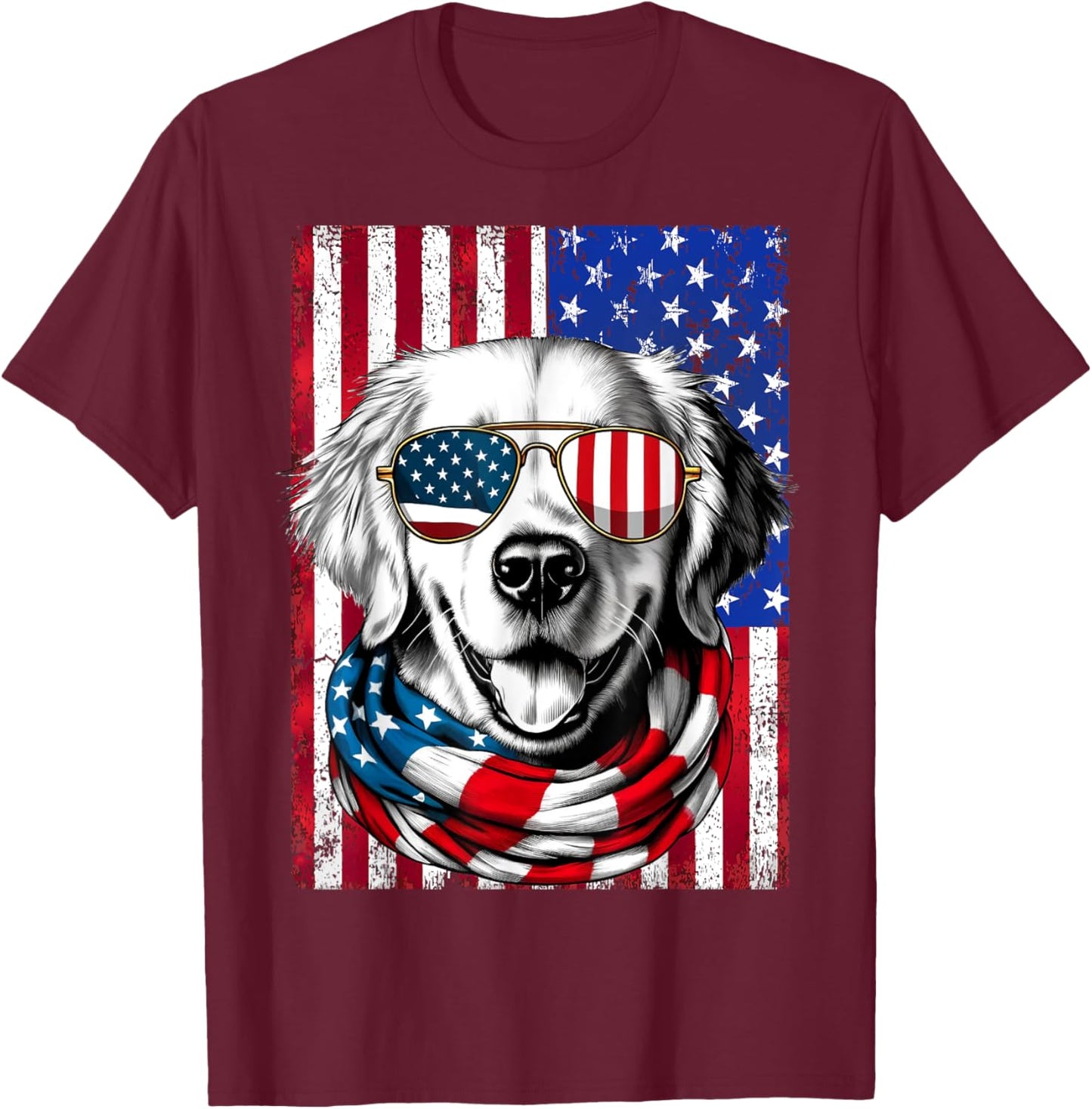 4th of July Golden Retriever Dog American Flag USA Patriotic Men T-Shirt - T-Shirt | Maroon