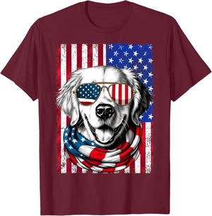 4th of July Golden Retriever Dog American Flag USA Patriotic Men T-Shirt - T-Shirt | Maroon