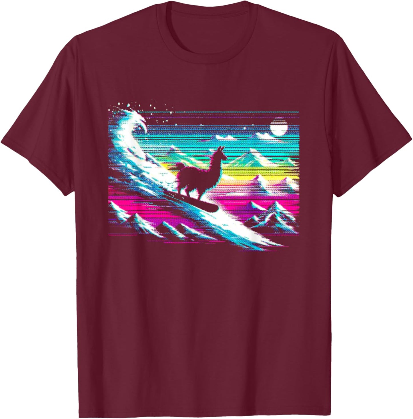Llama Snowboarding Glitch - Funny Snowboard Lover T-Shirt - T-Shirt | Maroon
