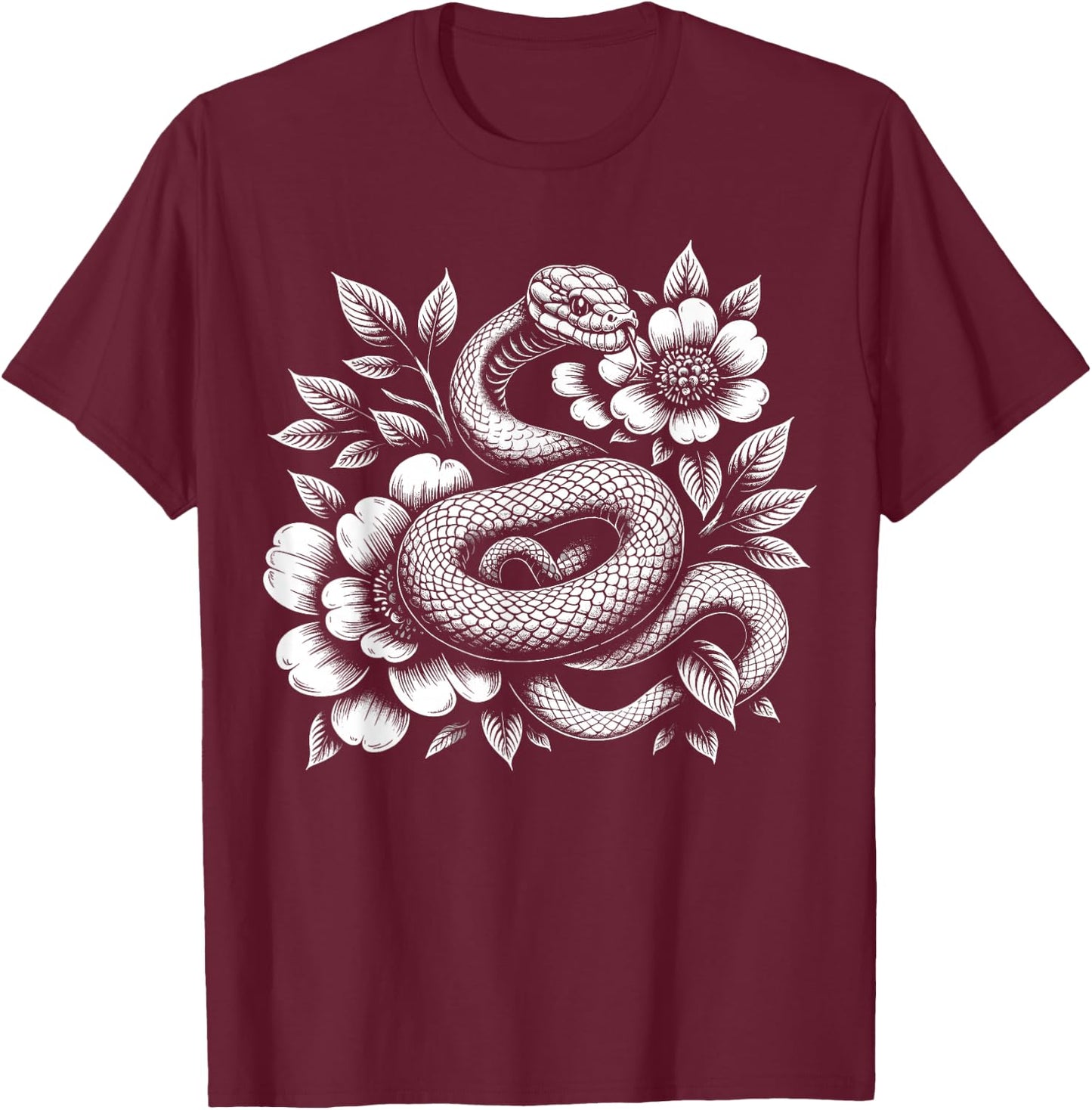 Snake Flowers T-Shirt - T-Shirt | Maroon