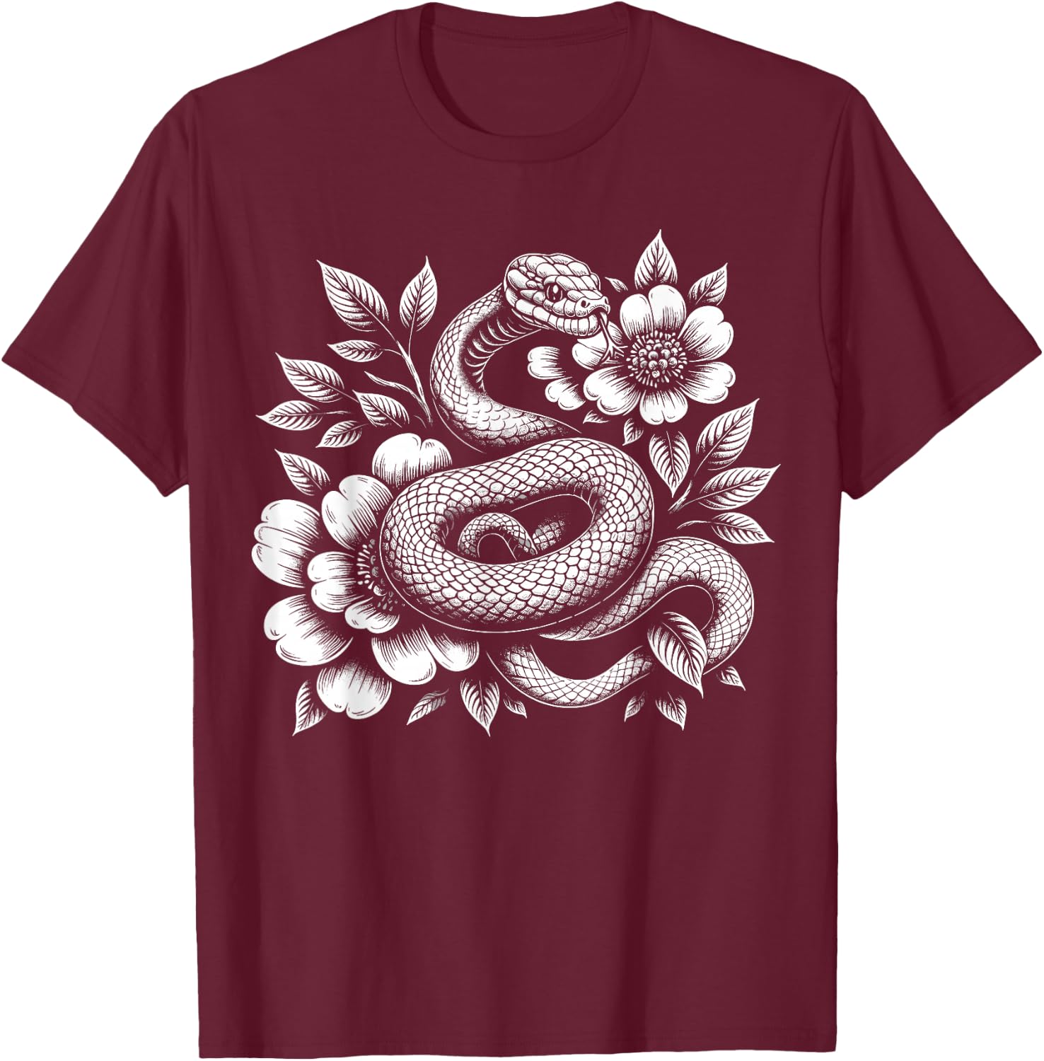 Snake Flowers T-Shirt - T-Shirt | Maroon