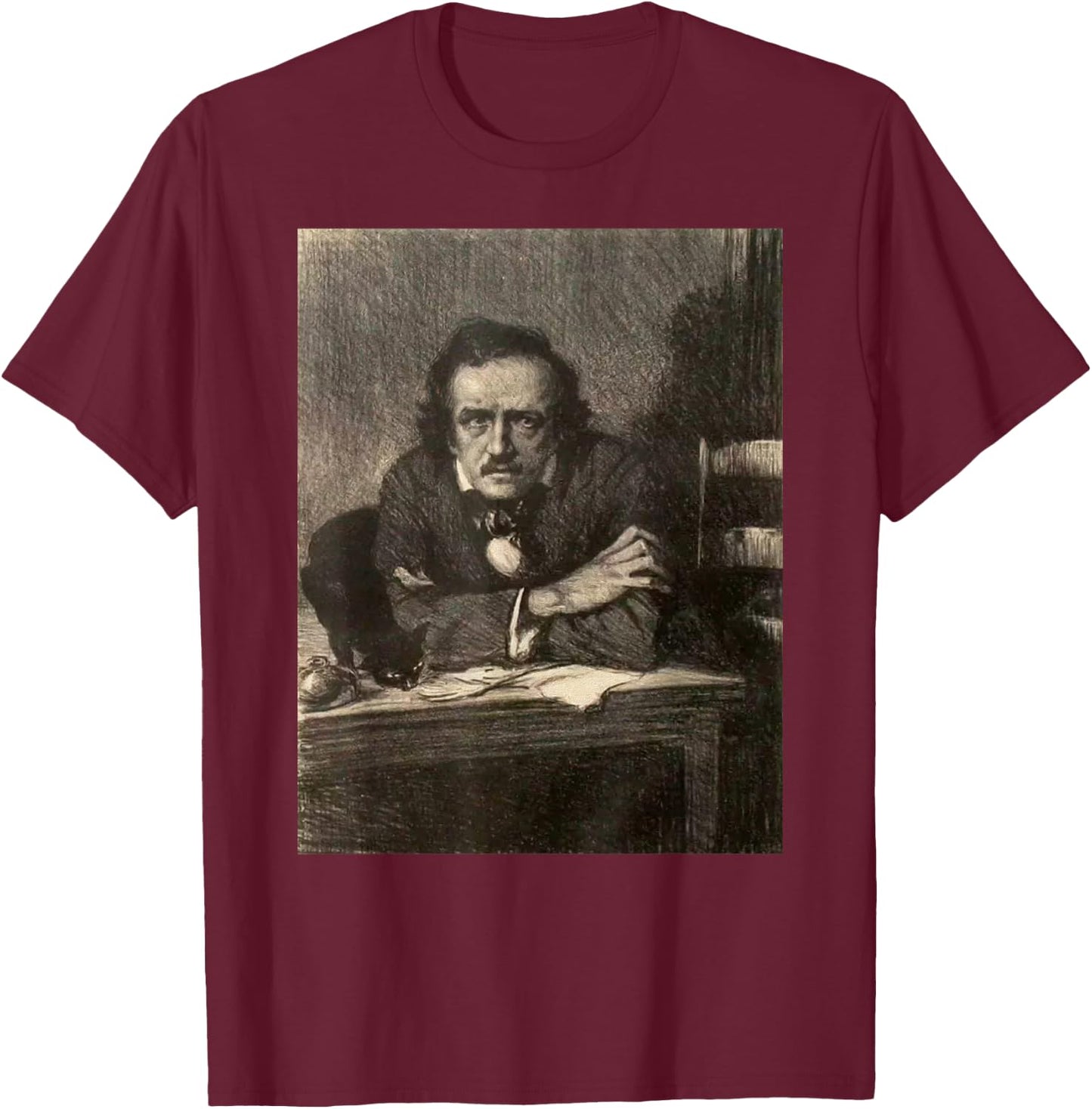Poe Black Cat-Vintage Cat Lover Edgar Allan Poe T-Shirt - T-Shirt | Maroon