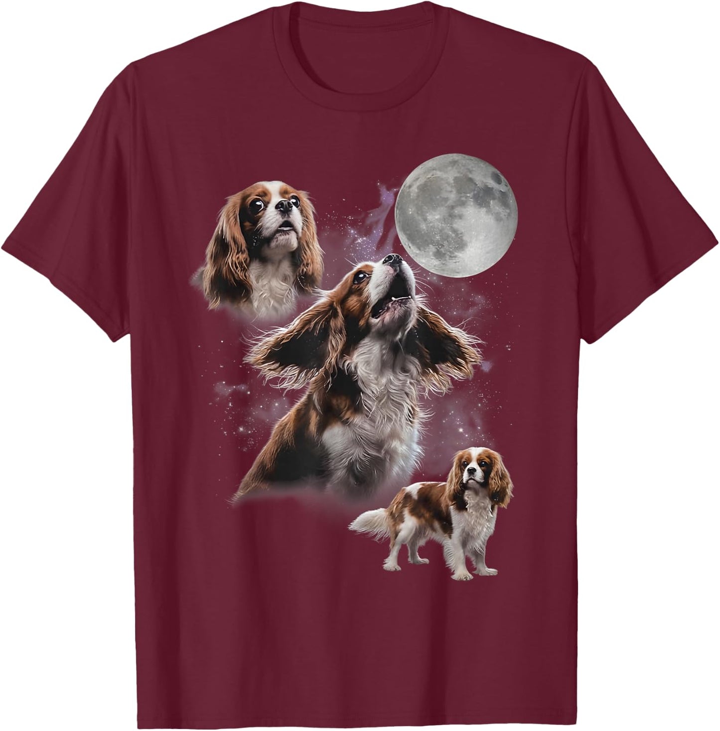 Cavalier King Charles Spaniel Howling At The Moon T-Shirt - T-Shirt | Maroon